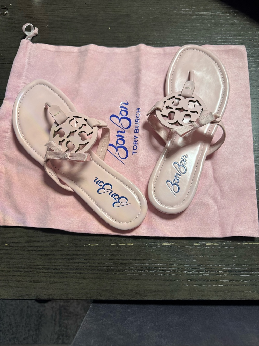Tory Burch Pale Pink Miller Logo Thong Sandals